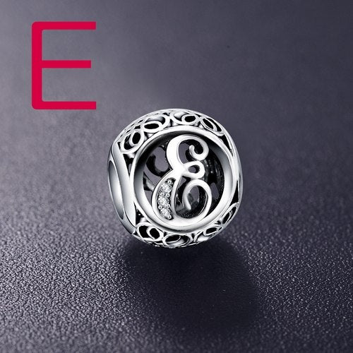 Real Sterling Silver Vintage Clear Letter Bead Charms Fit