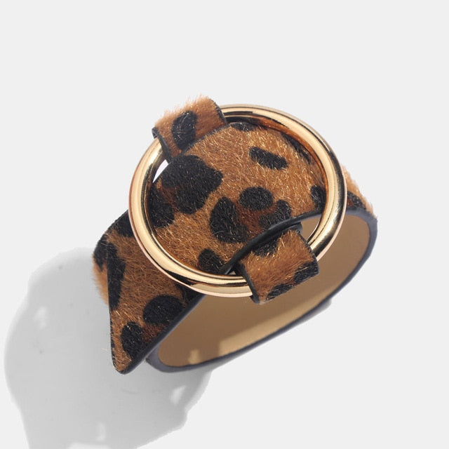 Leopard Bangle Bracelets for Women Boho Gold Color Button