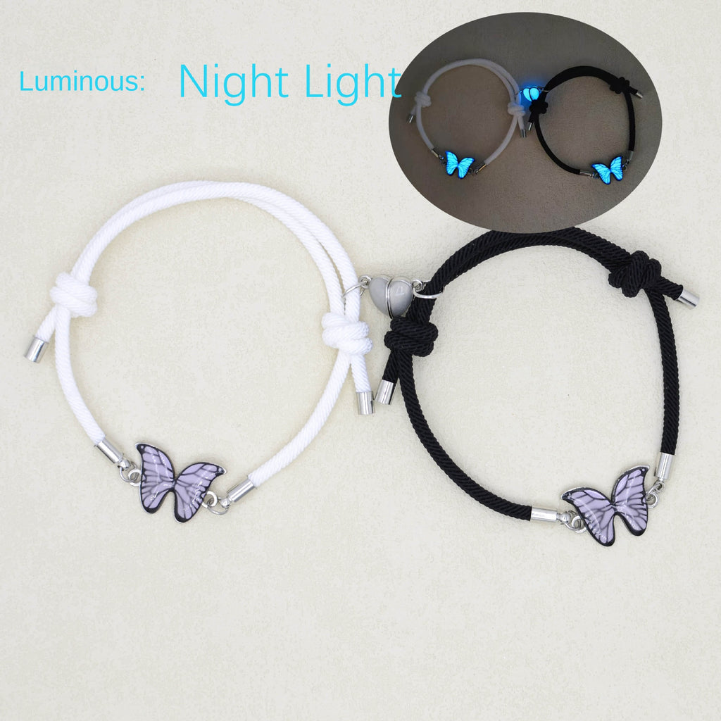 Couples Bracelets Night Light Butterfly Alloy Heart Magnetic Glow Handmade