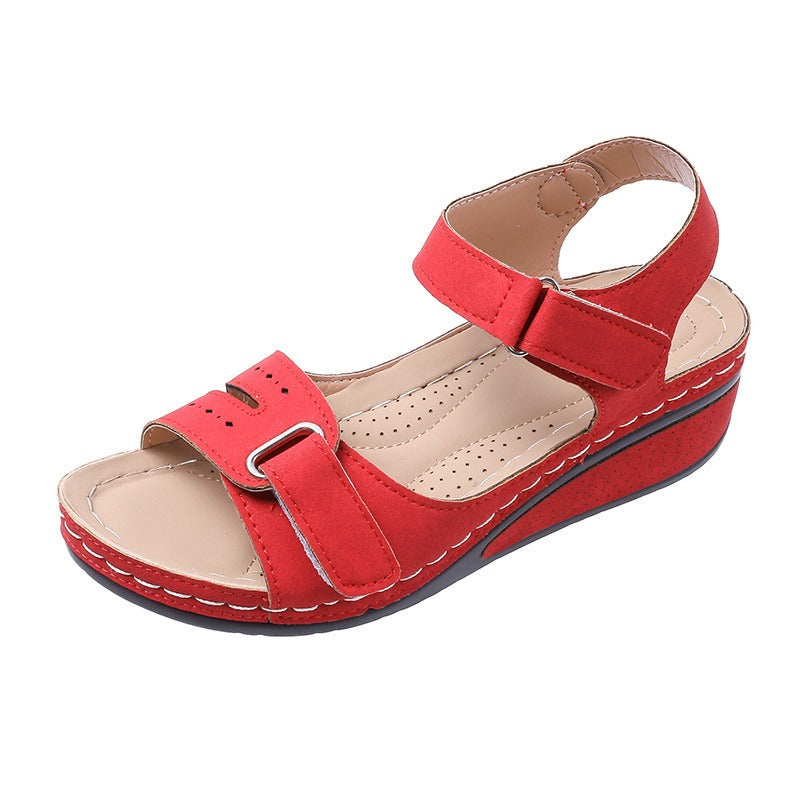 New Type Sandals Womens Flat Bottom Velcro Fish Mouth Thick Large One Word Strap