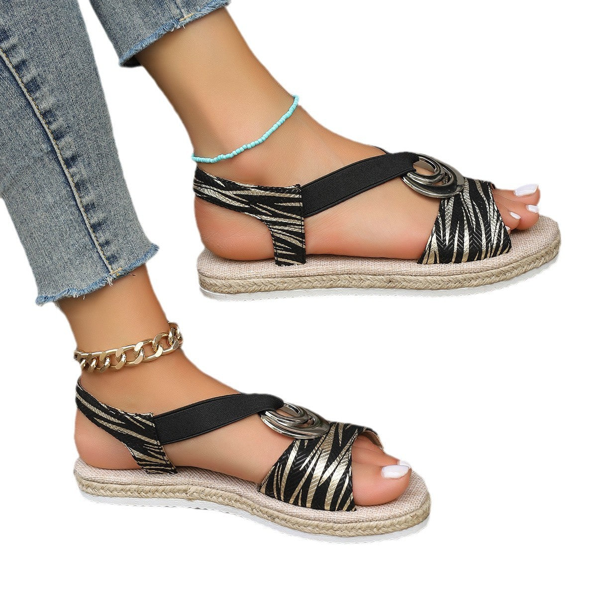 Women's Sandals with Slope Heel and Hemp Bottom Fish Mouth