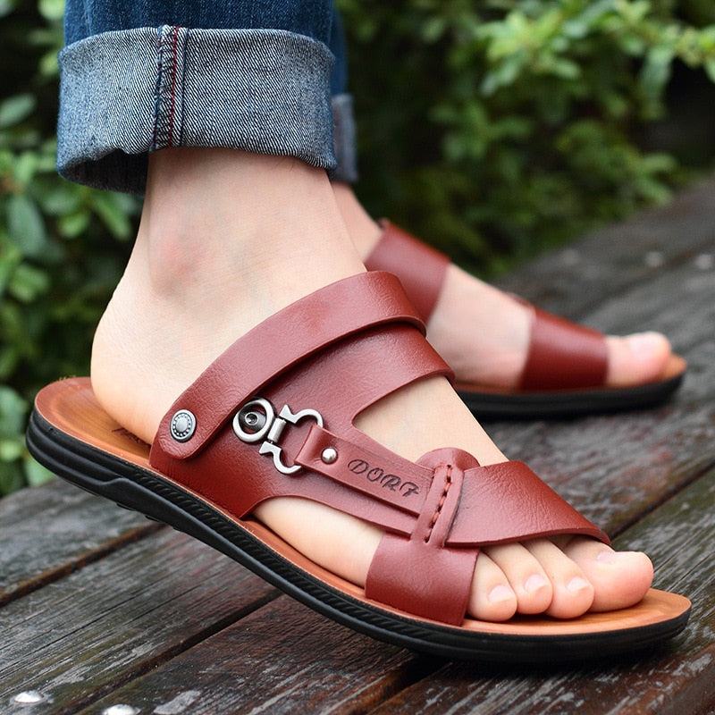 Men's New Summer Open-toed Sandals Fashion Trend Beach Shoes Slippers Leather