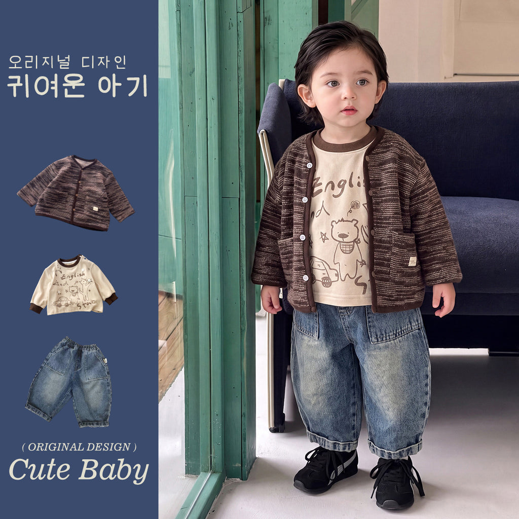 Cartoon Hoodie, Slant Pants Jacket Outfit Kids Clothing
