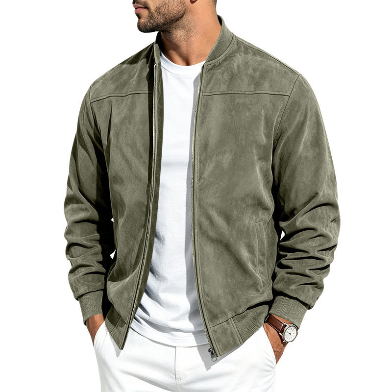 Suede Long-sleeve Zip-up Jacket