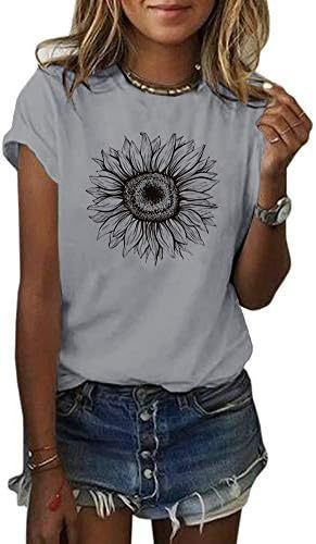 Women's T-Shirt Short Sleeve Sunflower Pattern Loose Summer Top S M L