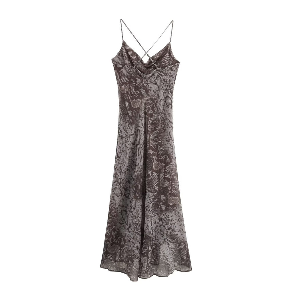 animal print long lingerie dress