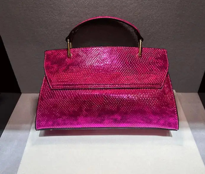 snake print PU top-handle tote bag