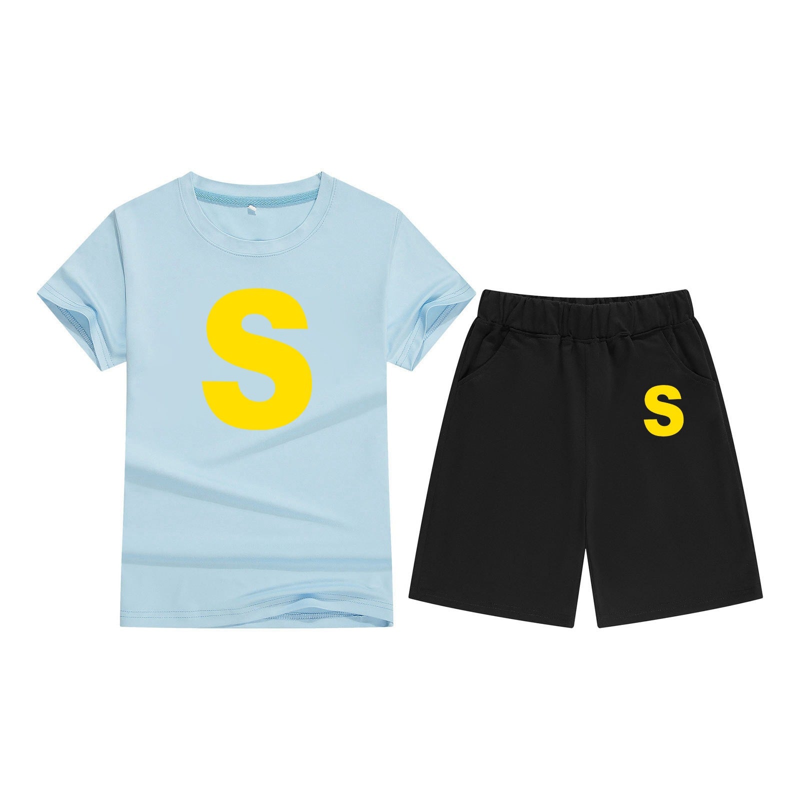 Cotton T-Shirt Short Sleeve Candy Color Comfortable Kids Round Neck Printed Pattern Embroidery Print-S