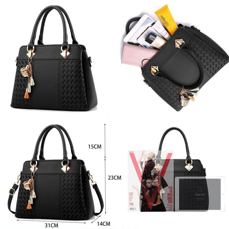 large PU tote with tassel detail
