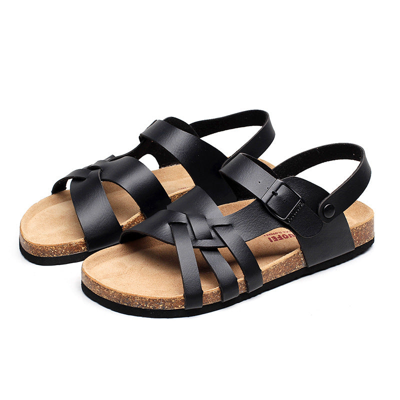 Cork Sandals Men Hollow Two-Way Men Summer Large Size Flat Beach Shoes