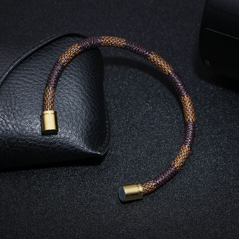 Leather Bracelets for Men and Women Jewelry Stainless Steel Magnetic Clasp