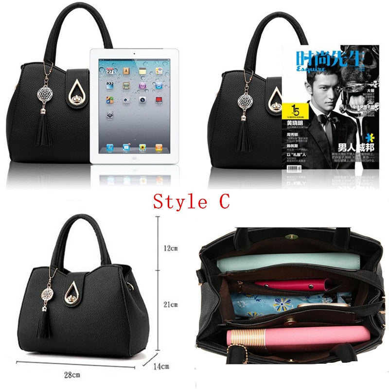 embroidered PU top-handle tote bag