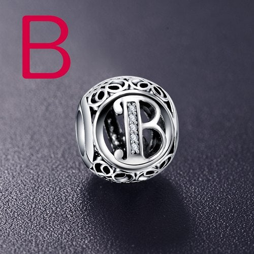925 sterling silver letter bead charm with clear stones