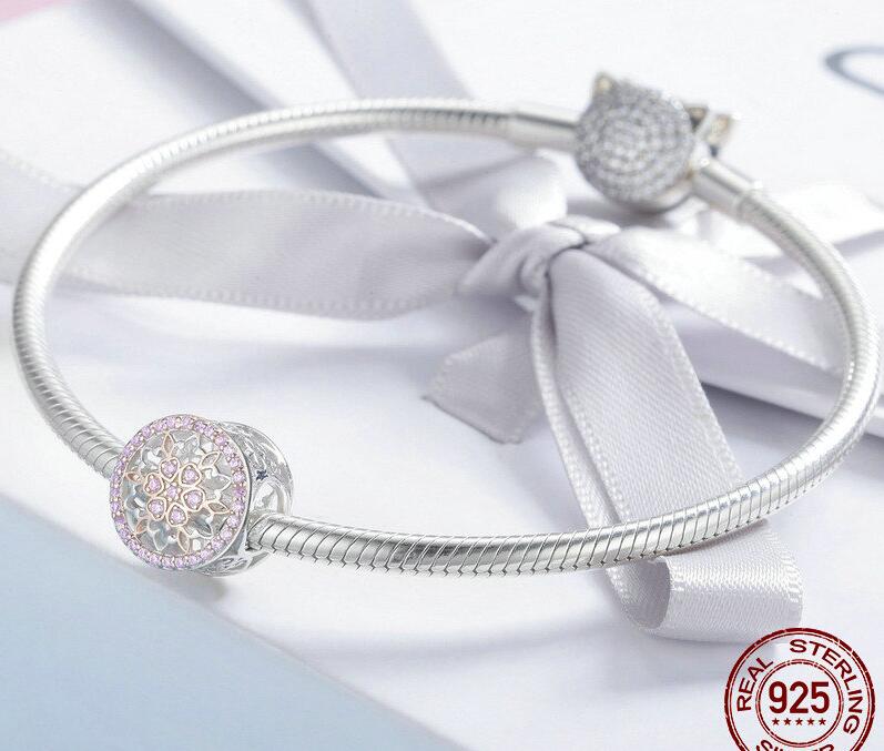 Genuine 925 Sterling Silver Blooming Buds Clear Cubic Zircon Beads Charms fit Bracelets DIY Jewelry Making