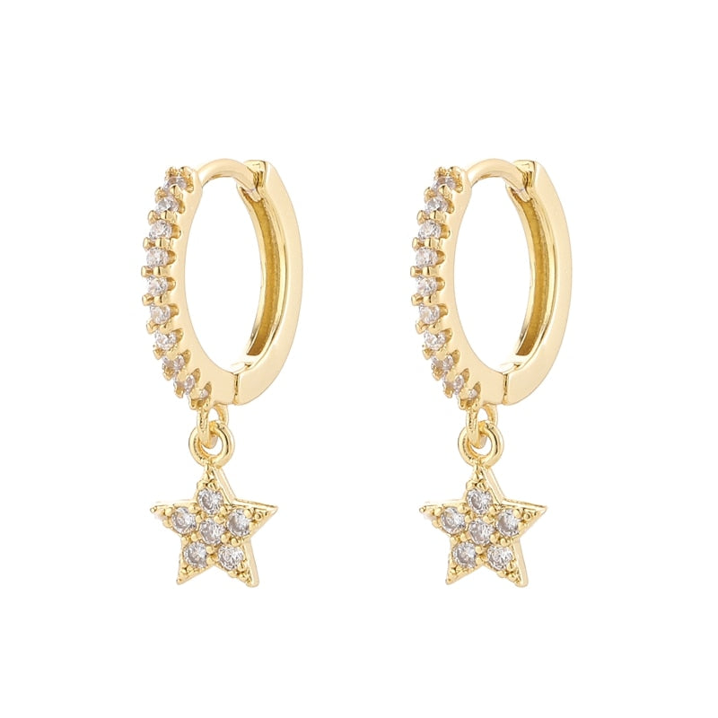 ANENJERY 925 Sterling Silver Shiny Inlaid Micro Cubic Zircon Star Hoop Earrings Ear Jewelry For Women Party Gifts S-E1132