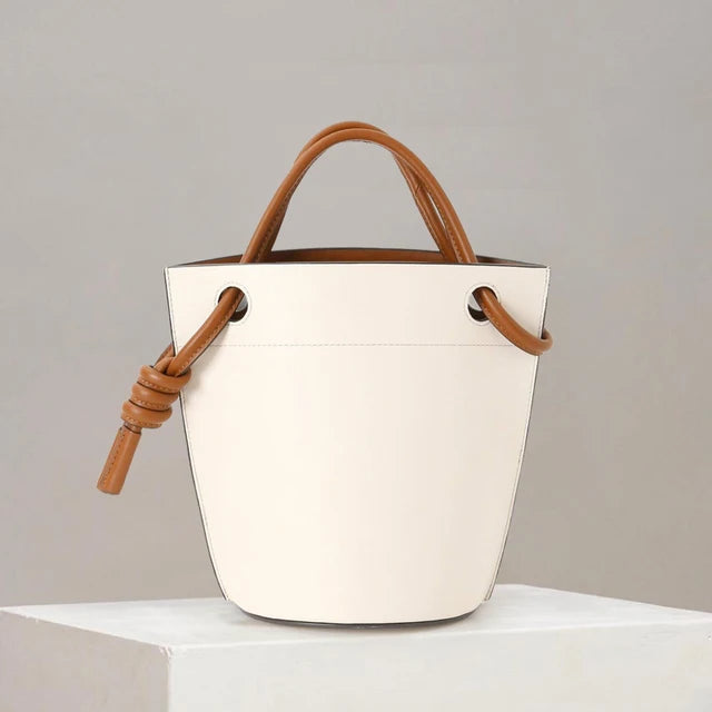 PU bucket bag with drawstring closure