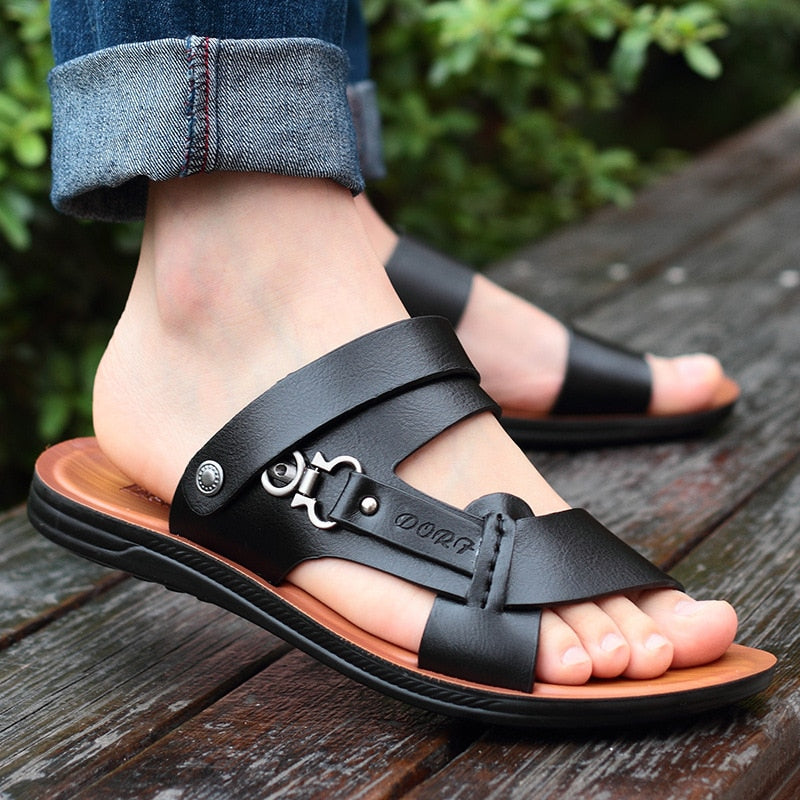 Men's New Summer Open-toed Sandals Fashion Trend Beach Shoes Slippers Leather