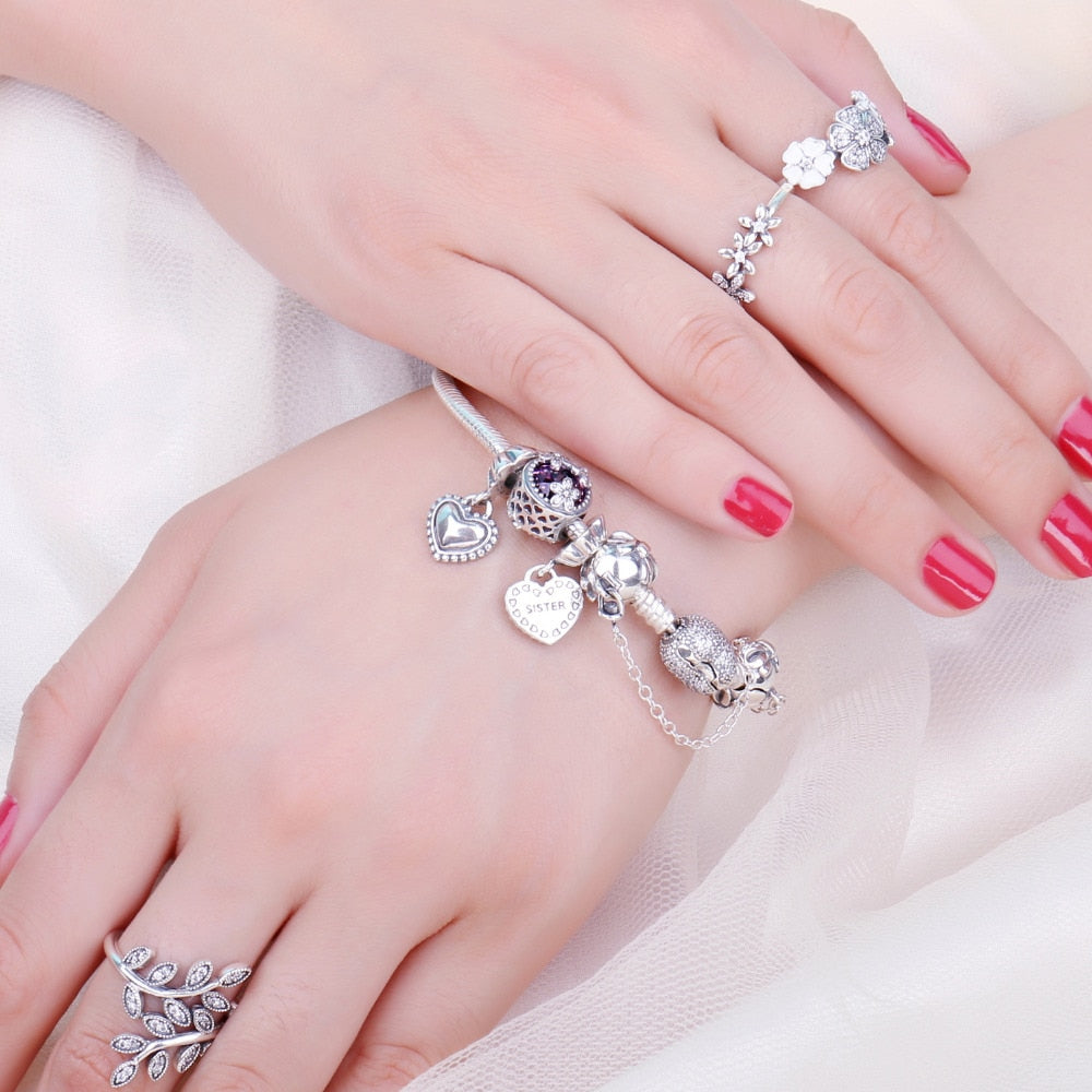JewelryPalace Authentic 925 Sterling Silver Beads Cubic Zirconia Charms fit Bracelets Bangles Ladies Girls DIY Jewelry