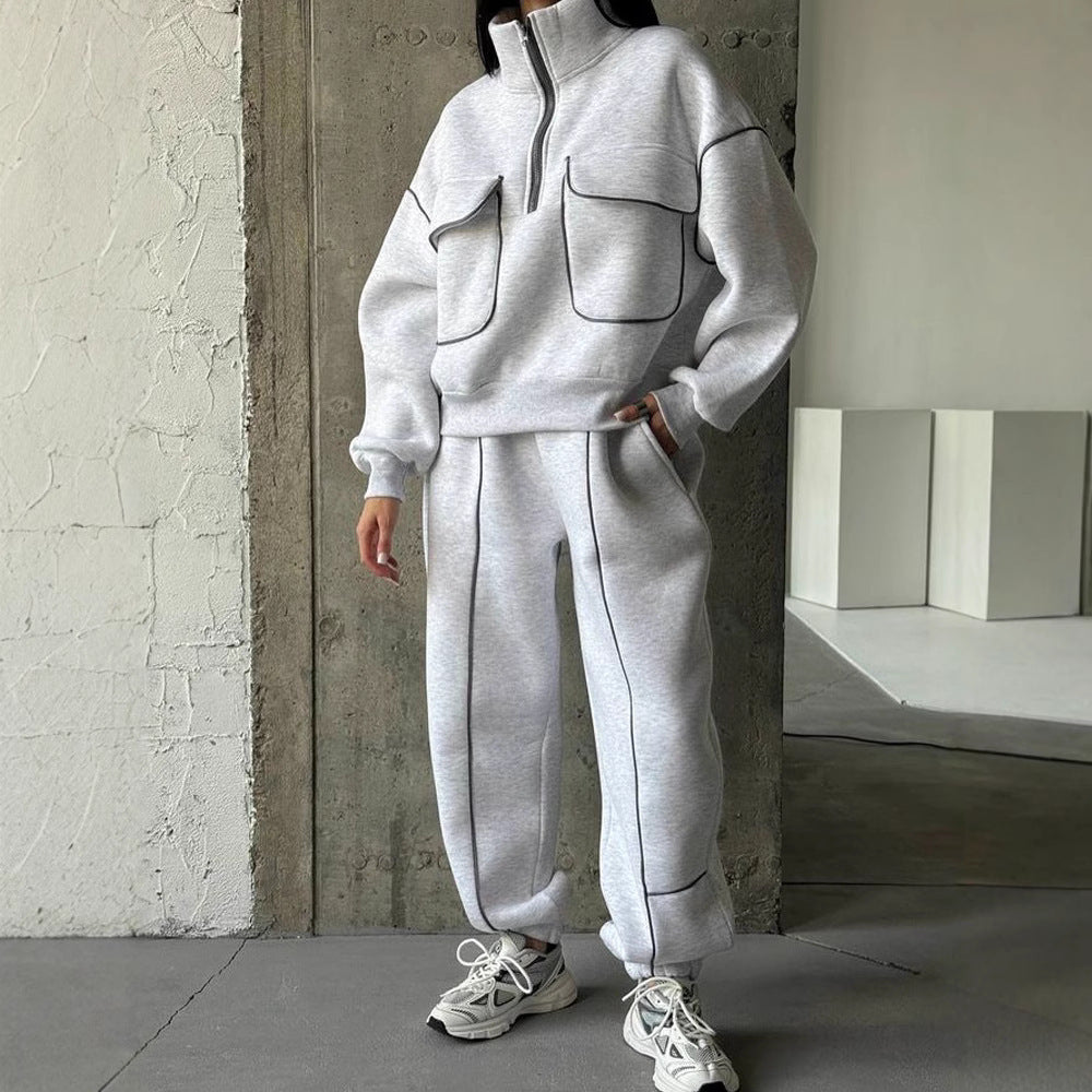 Half-zip hoodie with matching long pants tracksuit