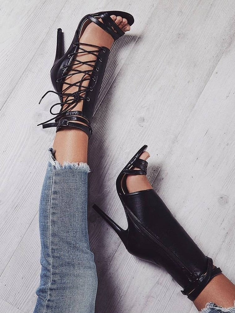 New high heel strap belt buckle sandals Roman shoes