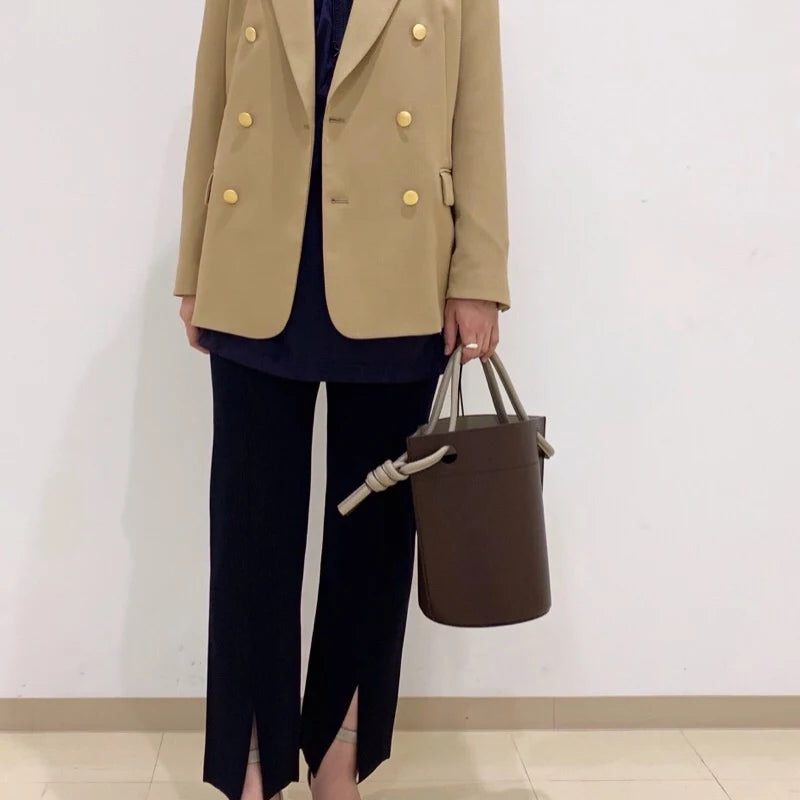 PU bucket bag with drawstring closure