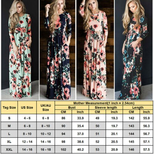 Emmababy Mommy and Me Family Matching Dress Mother Daughter Floral Holiday Maxi