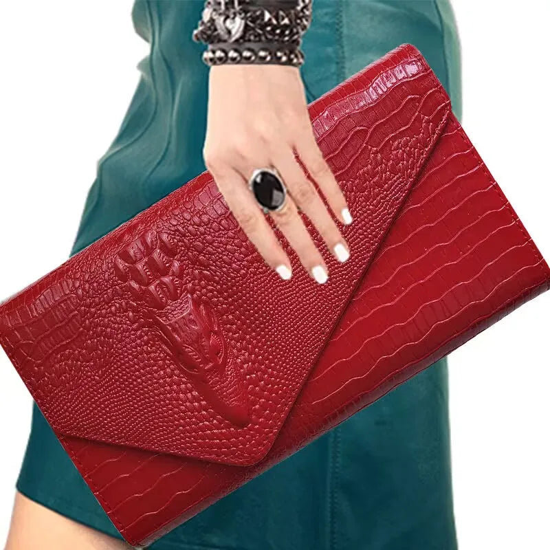 Red textured clutch bag