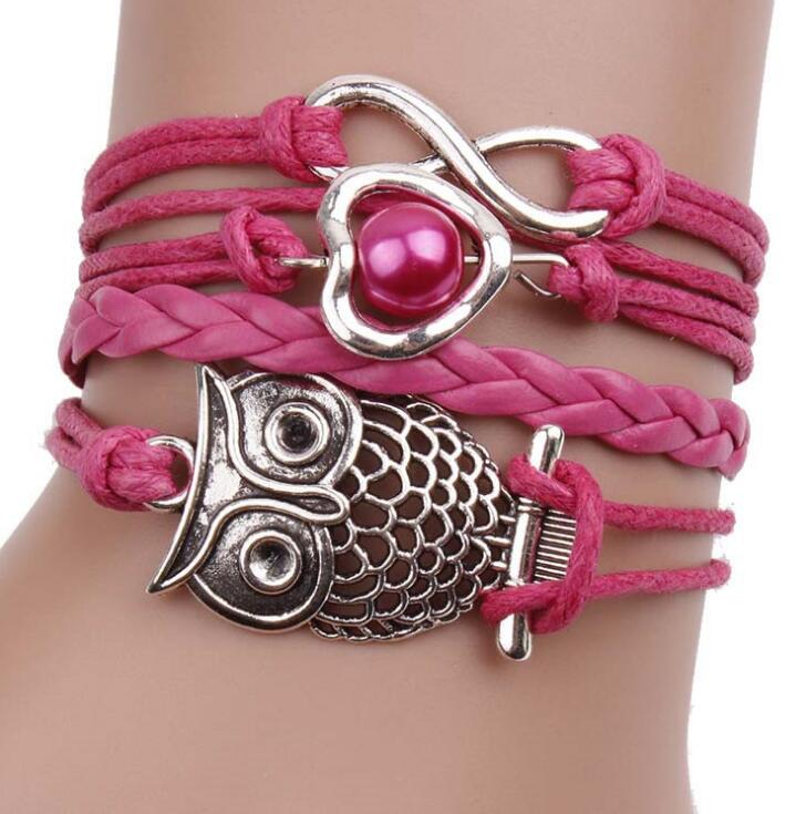 Bracelets on hand Infinity Owl Pearl Friendship Multilayer Charm Leather