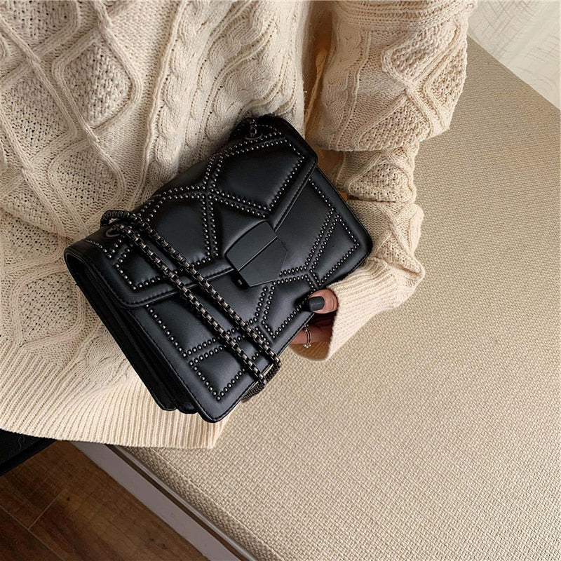 rivet chain PU crossbody bag