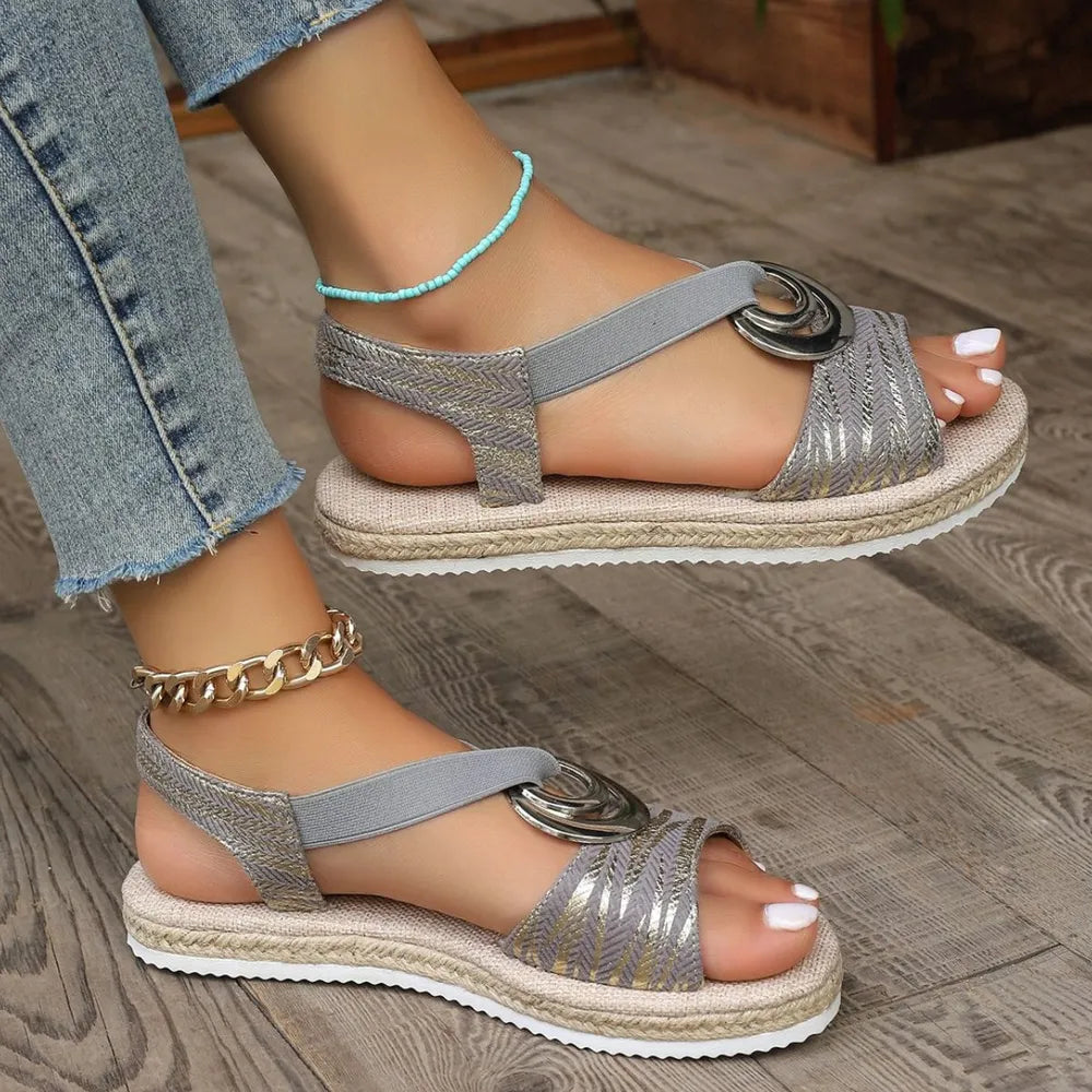 Women's Sandals with Slope Heel and Hemp Bottom Fish Mouth