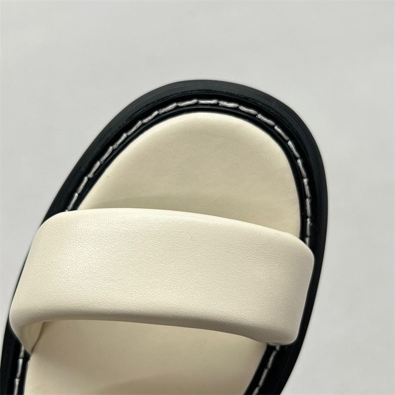 Thick-soled sandals, platform comfortable outer wear, genuine leather strappy for women.