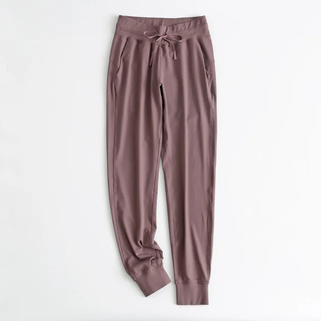 women's stretch workout joggers with drawstring and side pockets