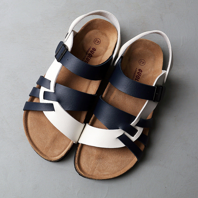 Cork Sandals Men Hollow Two-Way Men Summer Large Size Flat Beach Shoes