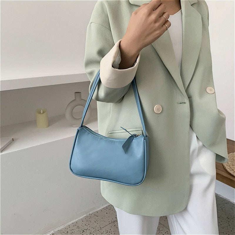 purple PU baguette underarm shoulder bag