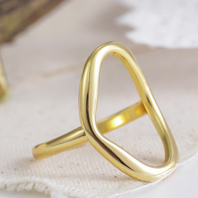 Minimalist Irregular Hollow Ellipse Gold Silver Color Geometric Ring For Women Open Rings S-R711