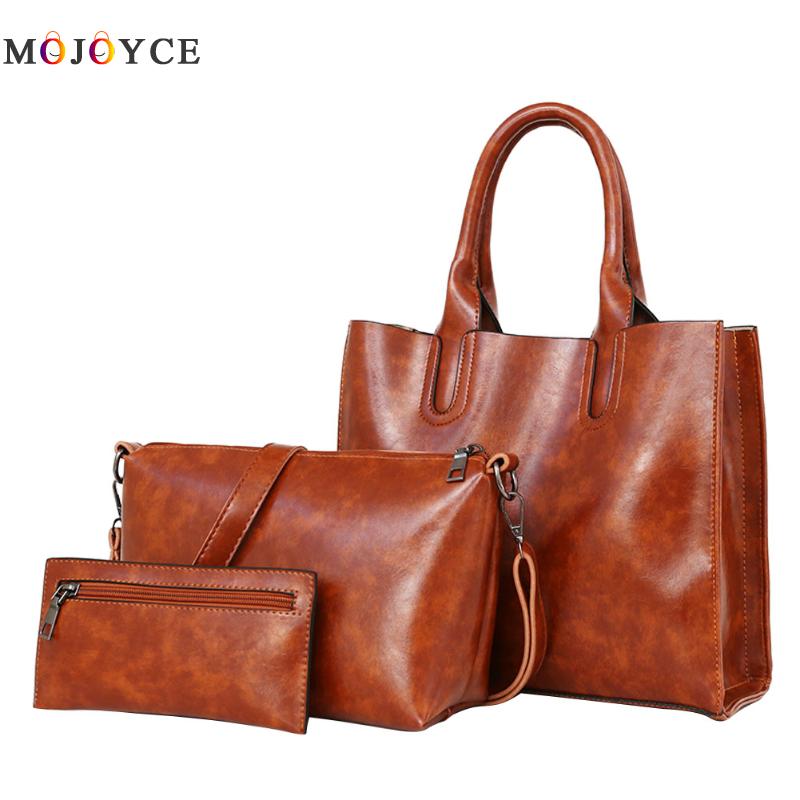 oil-wax effect PU handbag, shoulder bag and purse set
