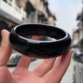 Women Real Jades Bangles Natural Black Chalcedony Certified Stone Fine Jewelry Wide Bangle Bracelets Girlfriend Mom Gifts