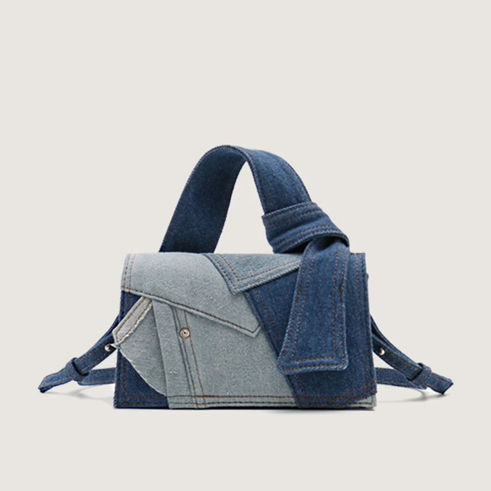 denim patchwork canvas crossbody bag