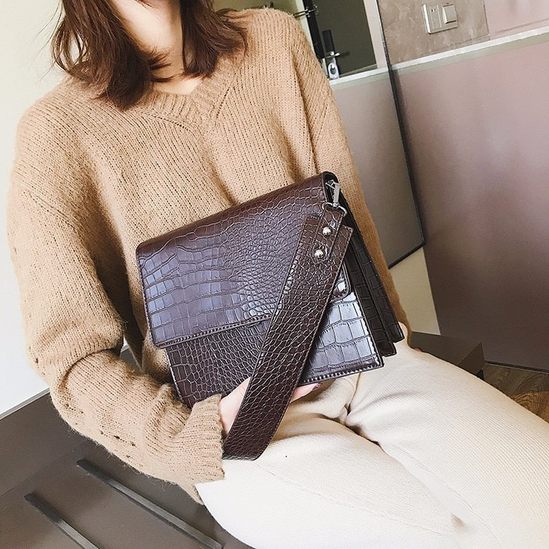 small PU leather shoulder messenger bag with alligator texture