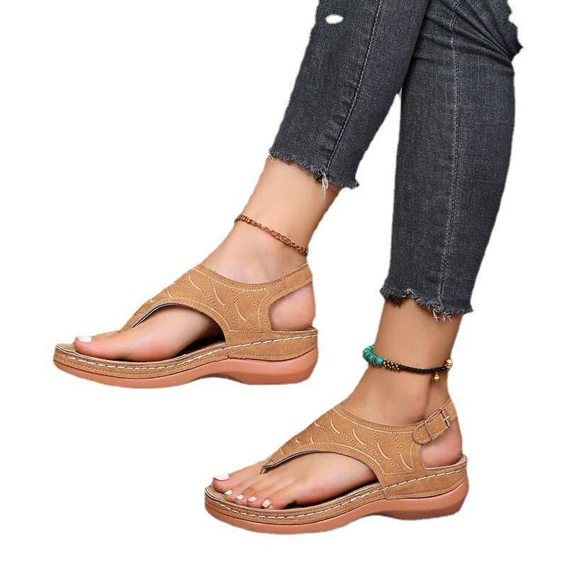 Roman Style One Word Buckle Women's Sandals 43 Large Size