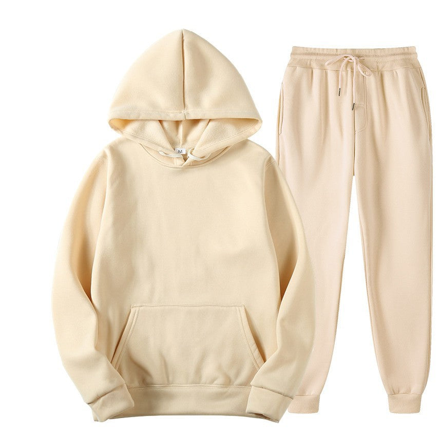 Men's solid-color hoodie and pants tracksuit