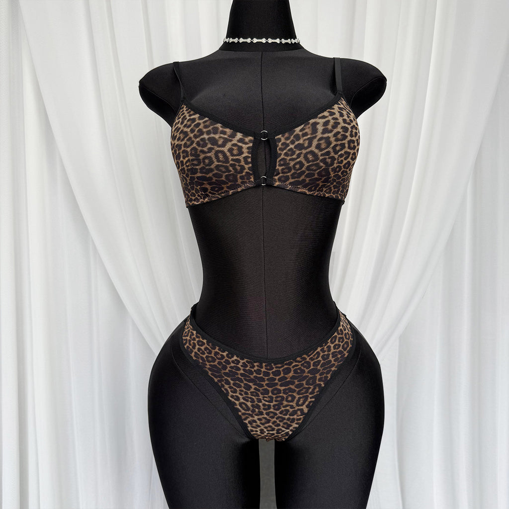 leopard print mesh lingerie set