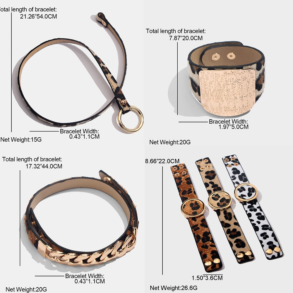 Leopard Bangle Bracelets for Women Boho Gold Color Button