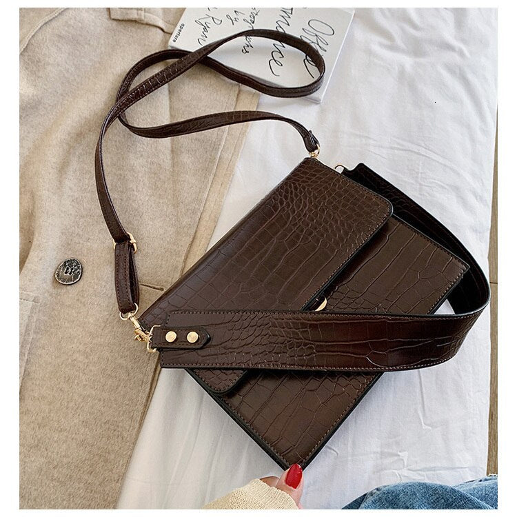 small PU leather shoulder messenger bag with alligator texture