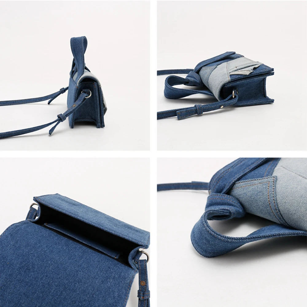 denim patchwork canvas crossbody bag