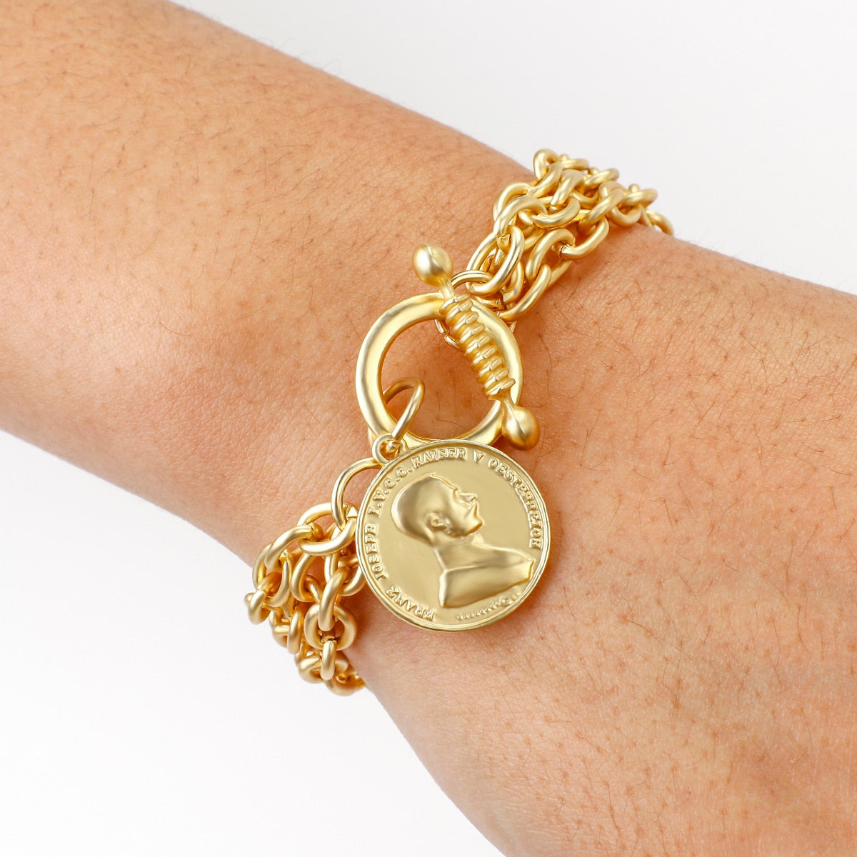 Gold Color Charm Chain Bracelets For Women Men Metal Portrait Coin Alloy