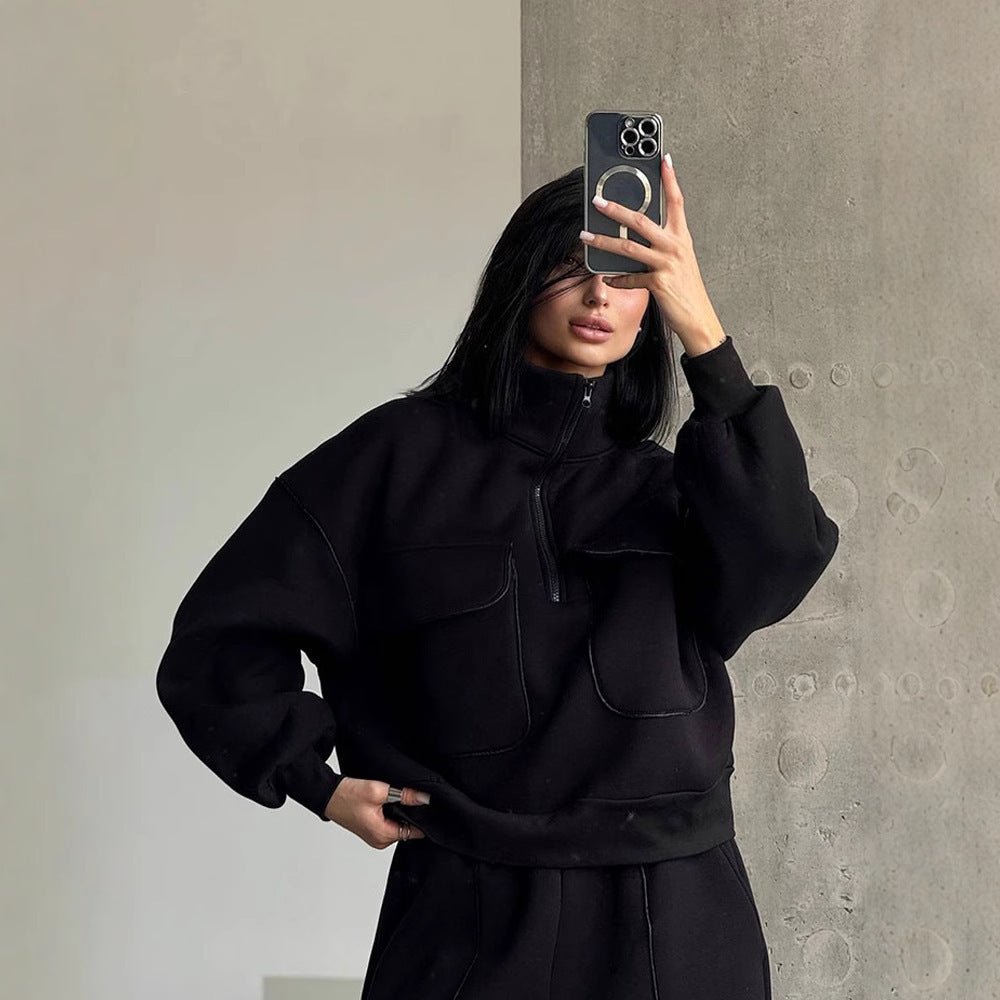 Half-zip hoodie with matching long pants tracksuit