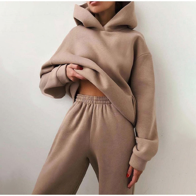 Oversized fleece hoodie and pants set