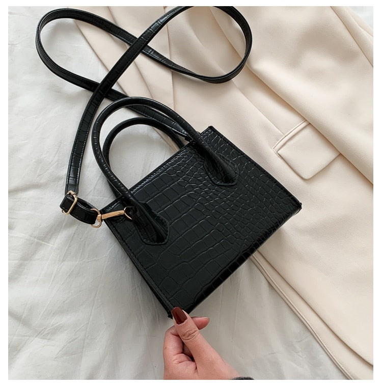 small croc-pattern PU crossbody bag