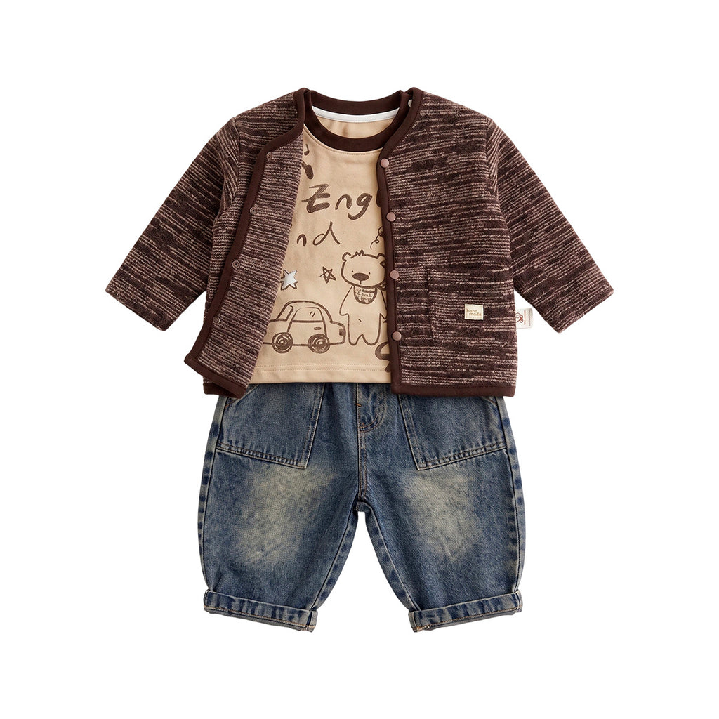 Cartoon Hoodie, Slant Pants Jacket Outfit Kids Clothing